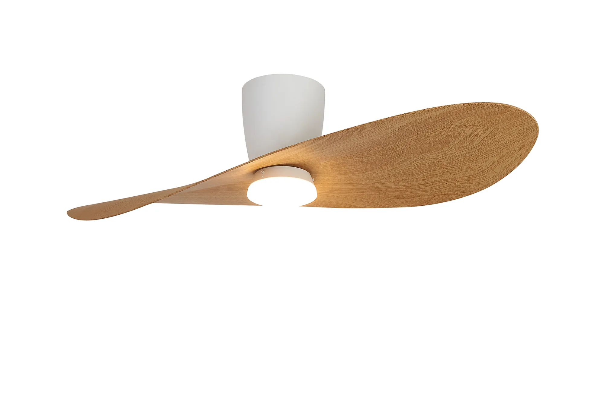 M9475  Surfer 112 x 30cm 18W LED Dimmable Ceiling Light With Built-In 40W DC Fan, 3000-5000K Remote Control, 3600lm, White/Wood, 5yrs Warranty